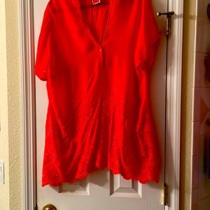 Johnny Was Coral Red Blouse SZ XL